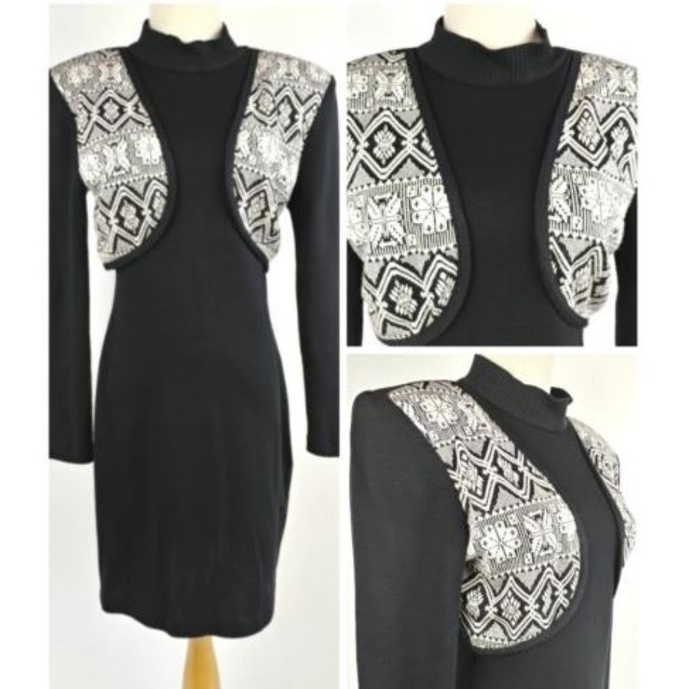 Vintage 80s Knit Bodycon Sweater Dress Bolero